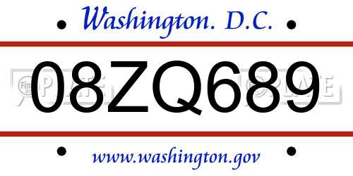08ZQ689 District Of Columbia License Plate