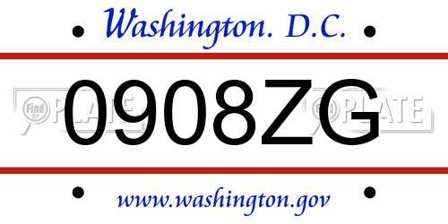 0908ZG District Of Columbia License Plate