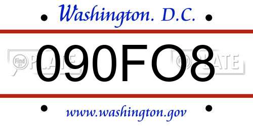 090FO8 District Of Columbia License Plate