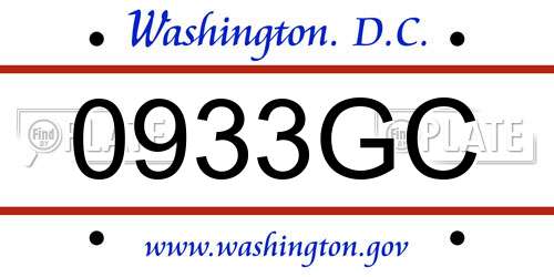 0933GC District Of Columbia License Plate