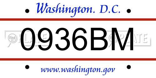 0936BM District Of Columbia License Plate