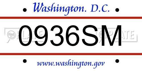 0936SM District Of Columbia License Plate