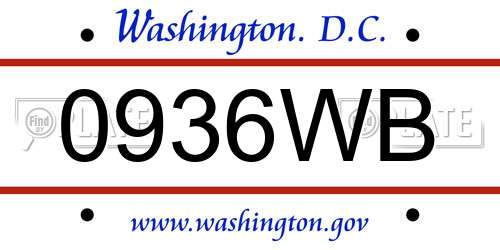 0936WB District Of Columbia License Plate