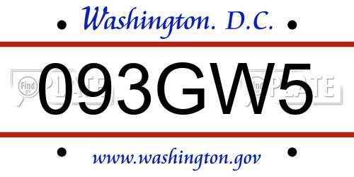093GW5 District Of Columbia License Plate
