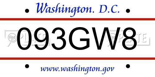093GW8 District Of Columbia License Plate
