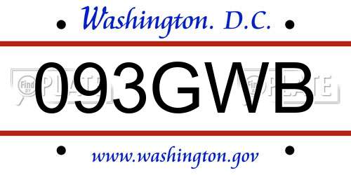 093GWB District Of Columbia License Plate