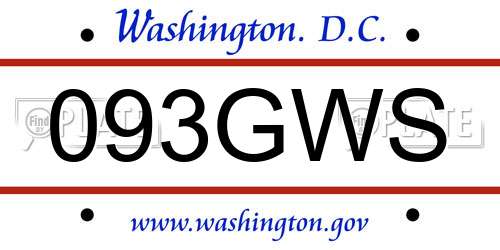 093GWS District Of Columbia License Plate