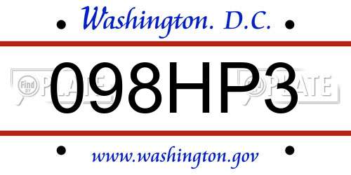 098HP3 District Of Columbia License Plate