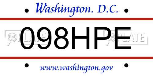098HPE District Of Columbia License Plate