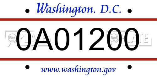 0A01200 District Of Columbia License Plate