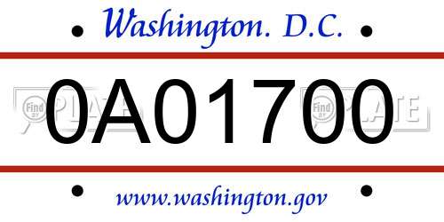 0A01700 District Of Columbia License Plate