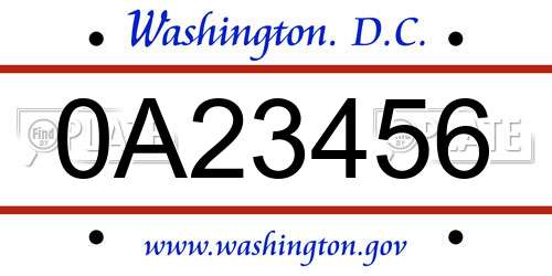 0A23456 District Of Columbia License Plate