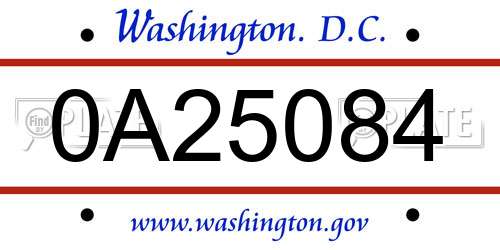 0A25084 District Of Columbia License Plate