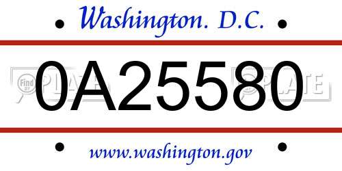 0A25580 District Of Columbia License Plate