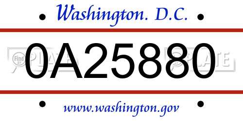 0A25880 District Of Columbia License Plate