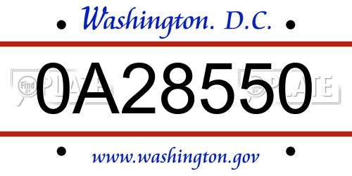 0A28550 District Of Columbia License Plate