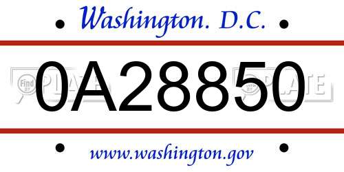 0A28850 District Of Columbia License Plate