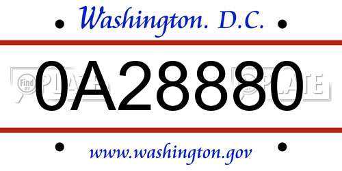 0A28880 District Of Columbia License Plate