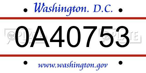 0A40753 District Of Columbia License Plate