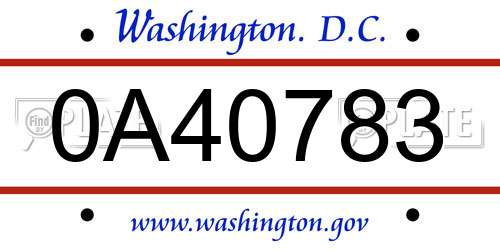 0A40783 District Of Columbia License Plate