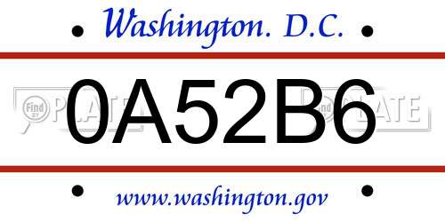 0A52B6 District Of Columbia License Plate