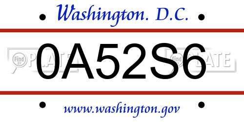0A52S6 District Of Columbia License Plate