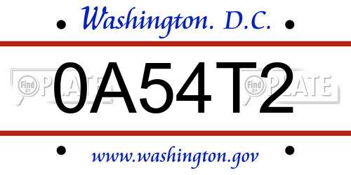 0A54T2 District Of Columbia License Plate