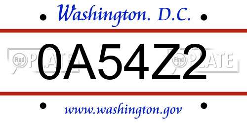0A54Z2 District Of Columbia License Plate