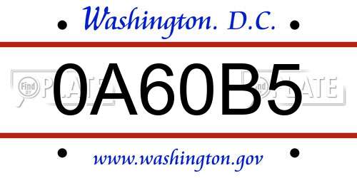 0A60B5 District Of Columbia License Plate