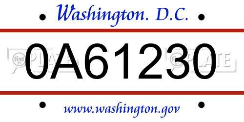 0A61230 District Of Columbia License Plate