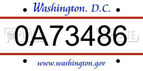 0A73486 District Of Columbia License Plate