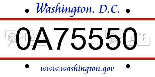 0A75550 District Of Columbia License Plate