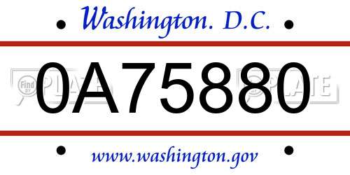 0A75880 District Of Columbia License Plate