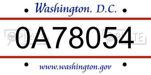 0A78054 District Of Columbia License Plate