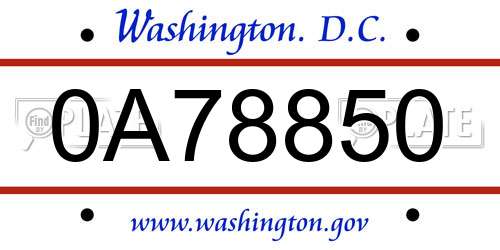 0A78850 District Of Columbia License Plate