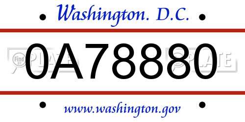 0A78880 District Of Columbia License Plate