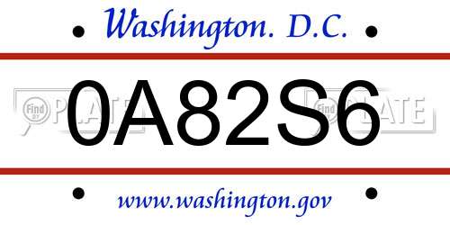 0A82S6 District Of Columbia License Plate