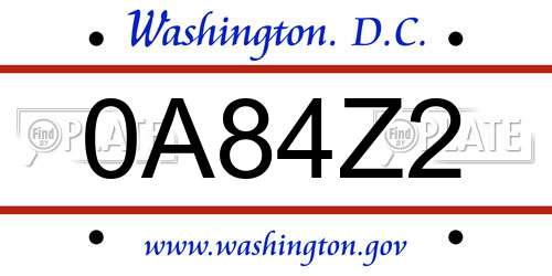 0A84Z2 District Of Columbia License Plate