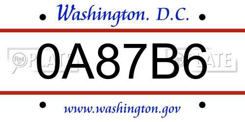 0A87B6 District Of Columbia License Plate