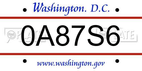 0A87S6 District Of Columbia License Plate