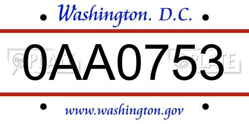 0AA0753 District Of Columbia License Plate