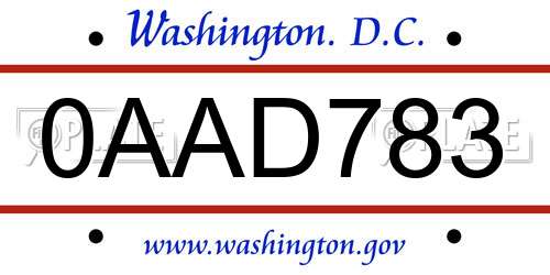 0AAD783 District Of Columbia License Plate