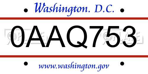 0AAQ753 District Of Columbia License Plate