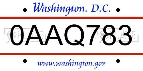 0AAQ783 District Of Columbia License Plate