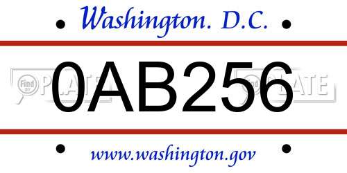 0AB256 District Of Columbia License Plate