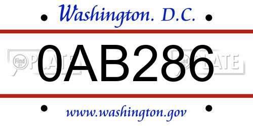 0AB286 District Of Columbia License Plate