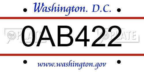 0AB422 District Of Columbia License Plate