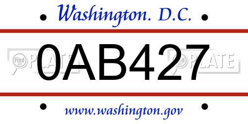 0AB427 District Of Columbia License Plate