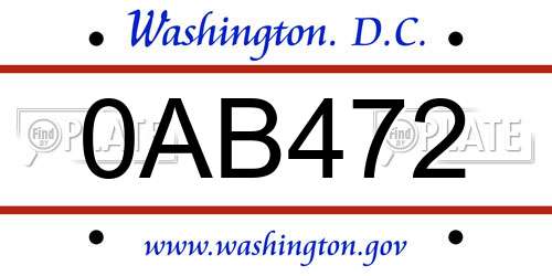 0AB472 District Of Columbia License Plate