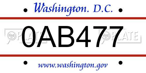 0AB477 District Of Columbia License Plate